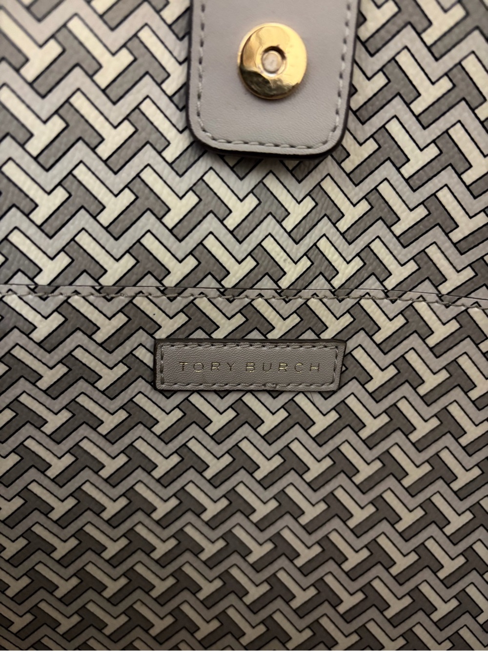 Tory Burch Gray and Cream Center-Stripe Tote - Picture 4 of 9
